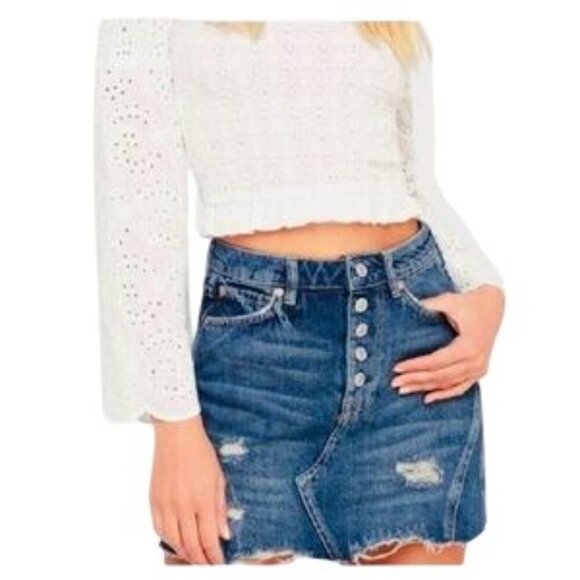 Free People Harvey Blue Distressed Mini Skirt - Picture 3 of 8